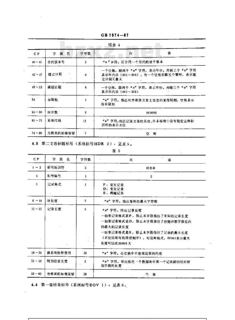 GB/T 7574-1987 信息处理交换用磁带标号和文卷结构