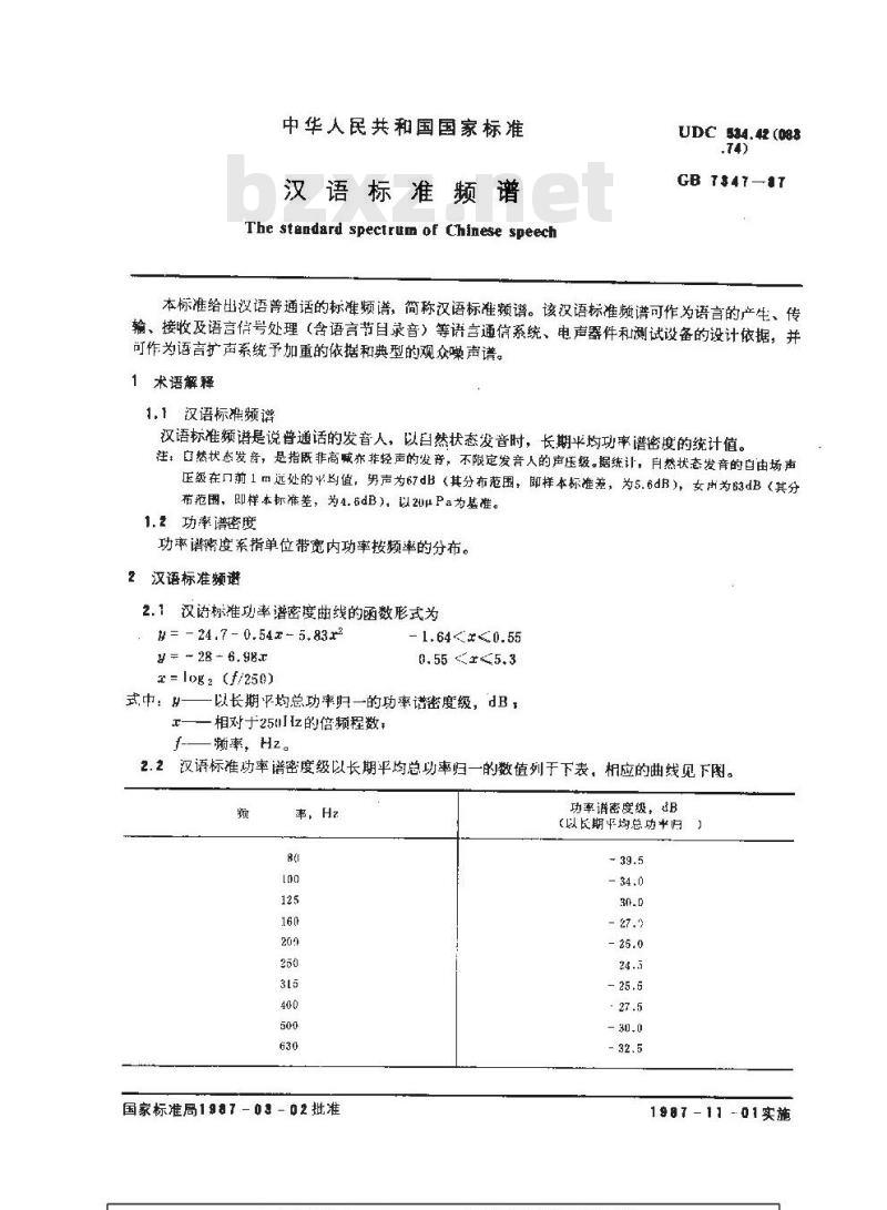 GB/T 7347-1987 汉语标准频谱