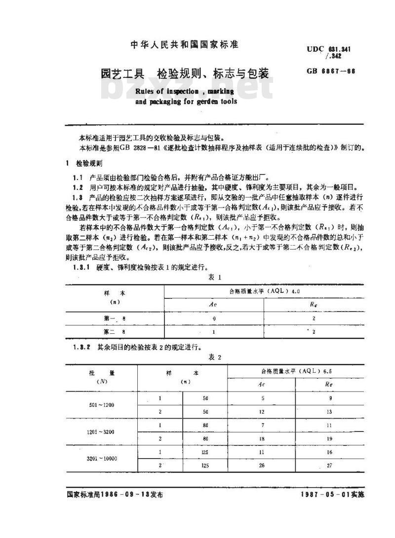 GB/T 6867-1986 园艺工具 检验规则、标志与包装