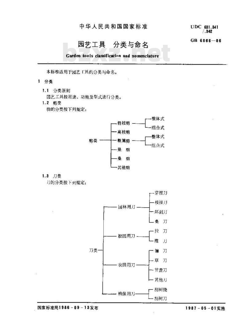 GB/T 6866-1986 园艺工具 分类与命名