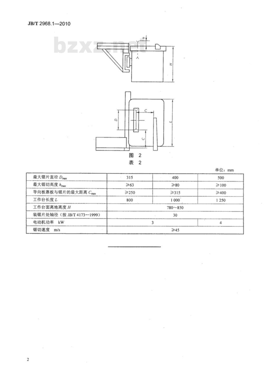 JB/T 2968.1-2010 单锯片手动进给木工圆锯机 第1部分：参数