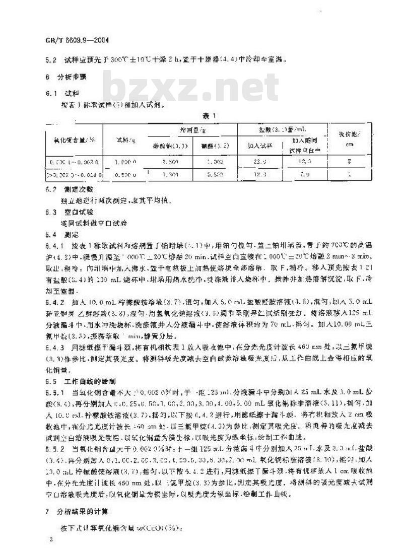 GB/T 6609.9-2004 氧化铝化学分析方法和物理性能测定方法 新亚铜灵光度法测定氧化铜含量