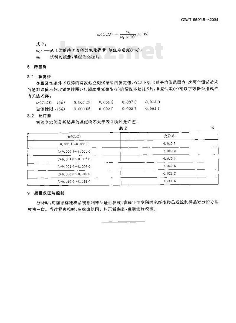 GB/T 6609.9-2004 氧化铝化学分析方法和物理性能测定方法 新亚铜灵光度法测定氧化铜含量