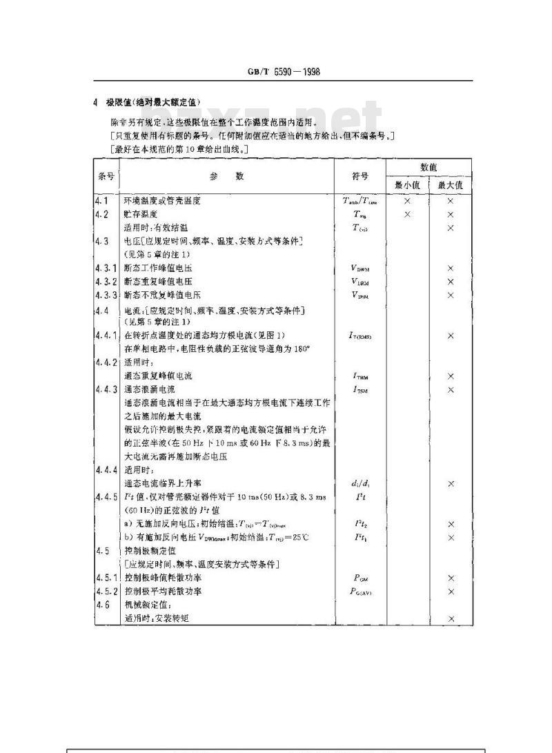 GB/T 6590-1998 半导体器件 分立器件 第6部分:闸流晶体管 第二篇 100A以下环境或管壳额定的双向三极闸流晶体管空白详细规范