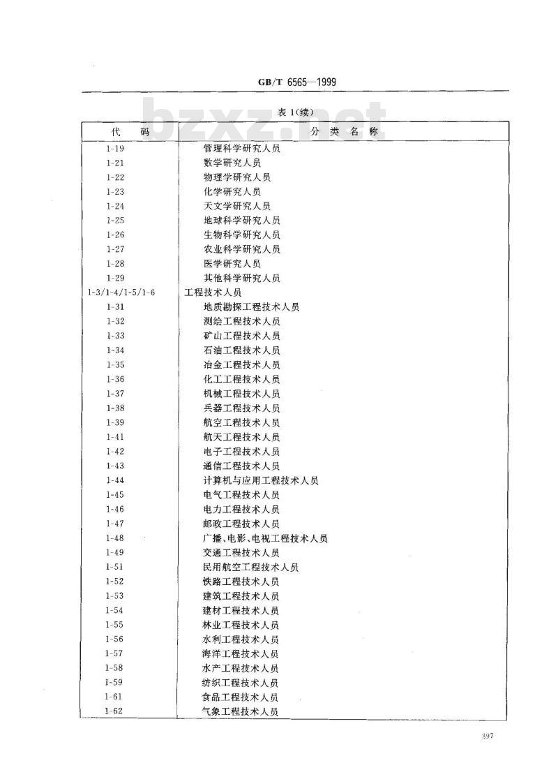 GB/T 6565-1999 职业分类与代码