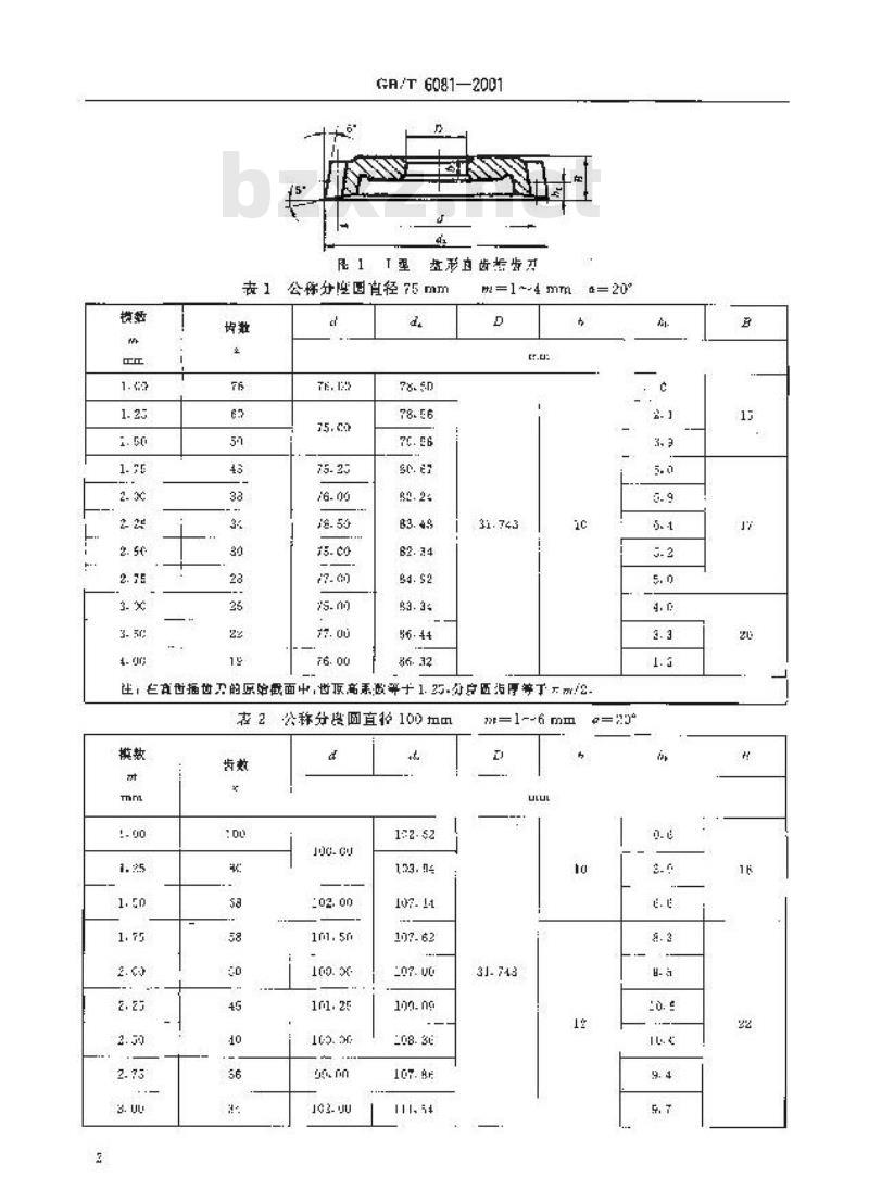 GB/T 6081-2001 直齿插齿刀 基本型式和尺寸