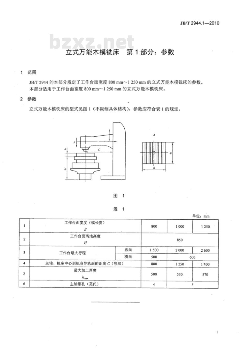 JB/T 2944.1-2010 立式万能木模铣床  第1部分：参数