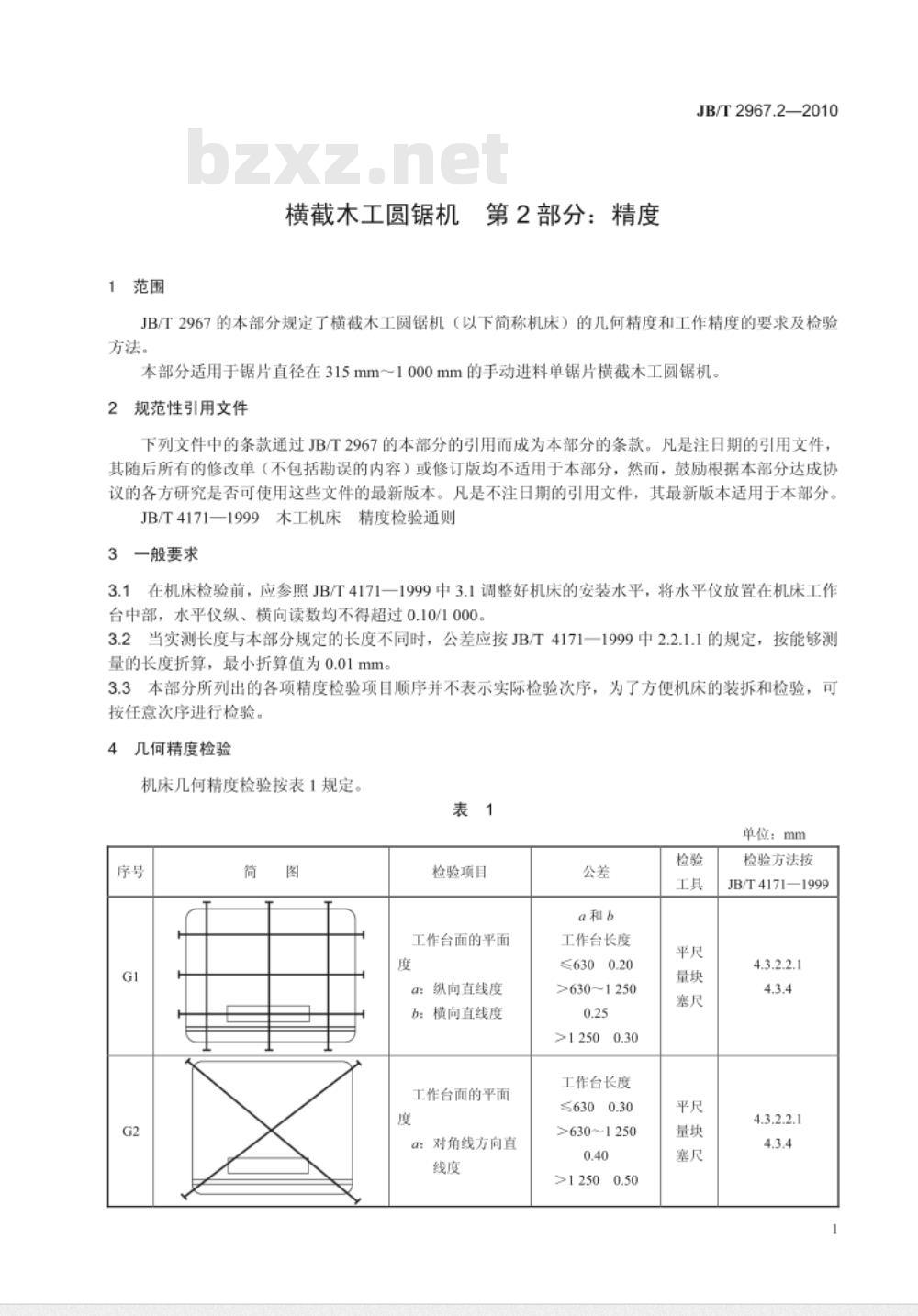 JB/T 2967.2-2010 横截木工圆锯机  第2部分：精度