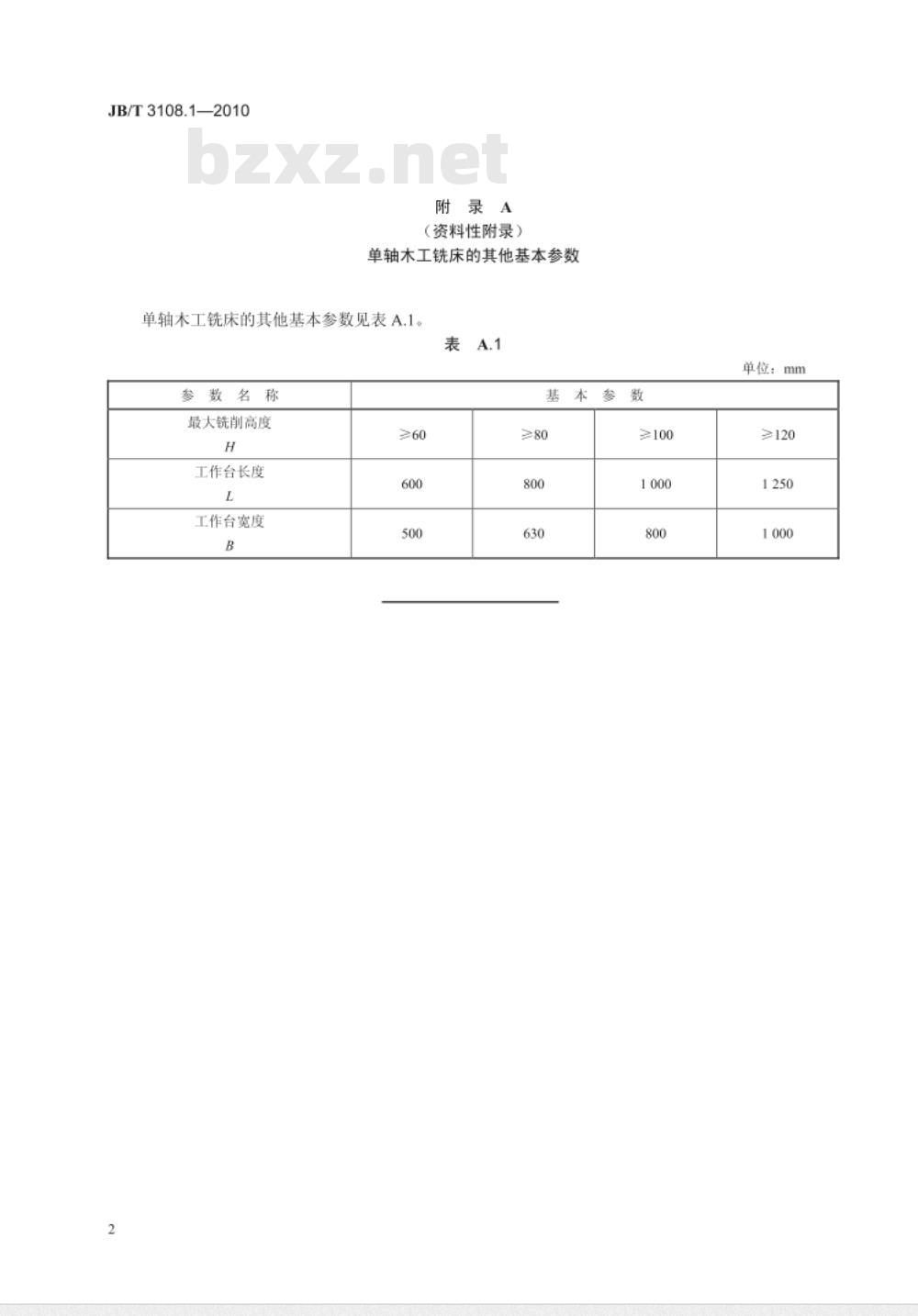 JB/T 3108.1-2010 单轴木工铣床 第1部分：参数
