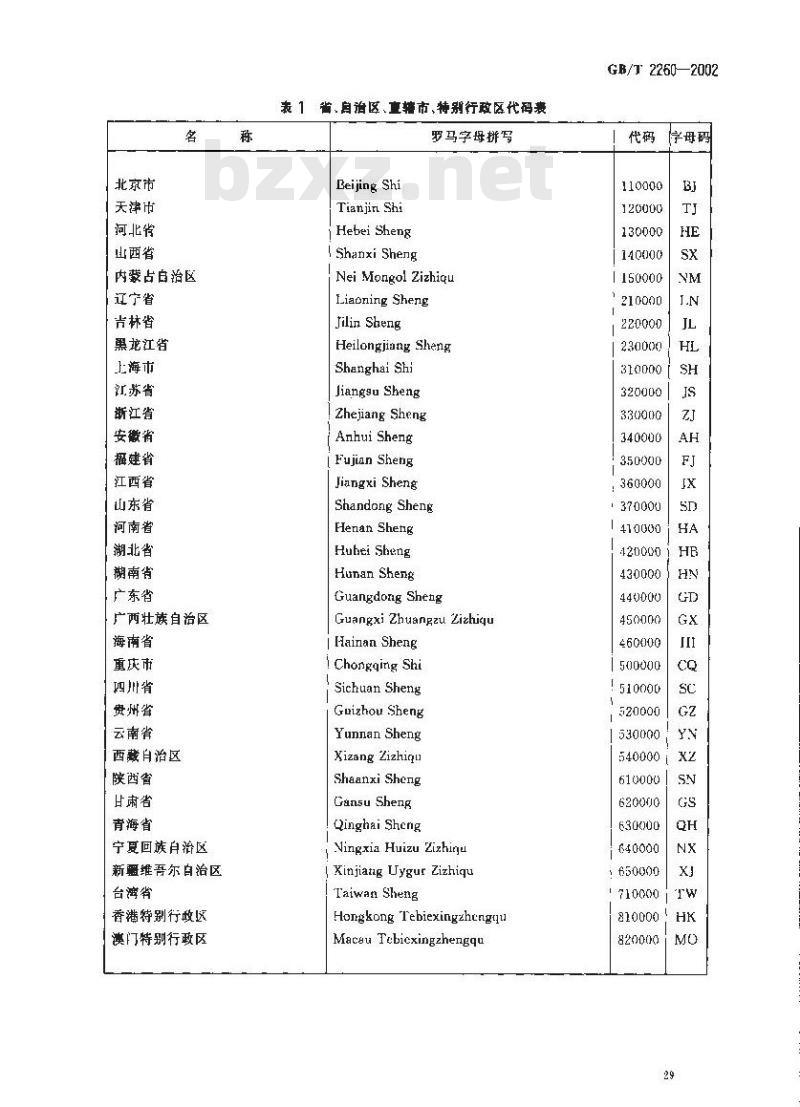 GB/T 2260-2002 中华人民共和国行政区划代码