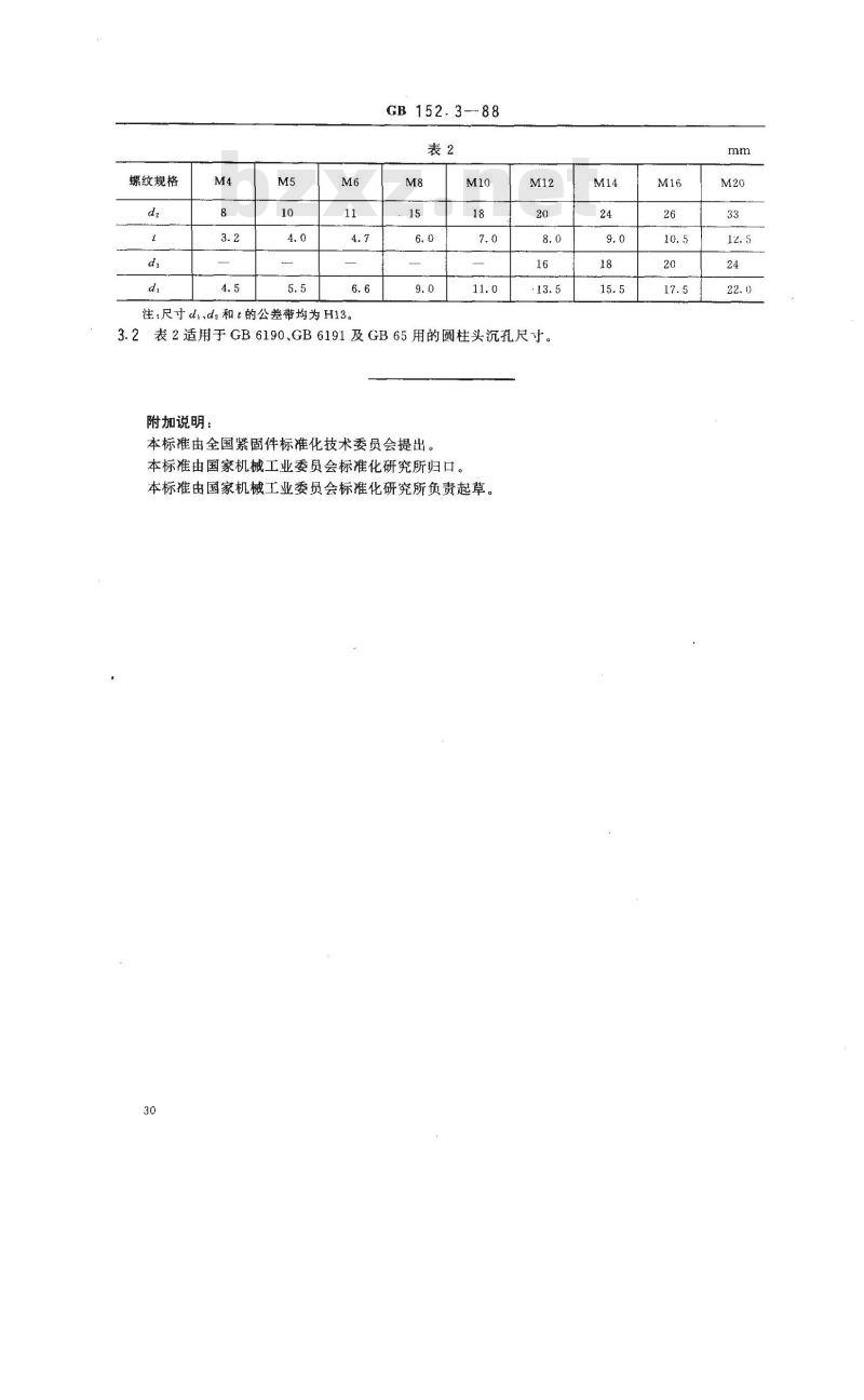 GB/T 152.3-1988 紧固件 圆柱头用沉孔