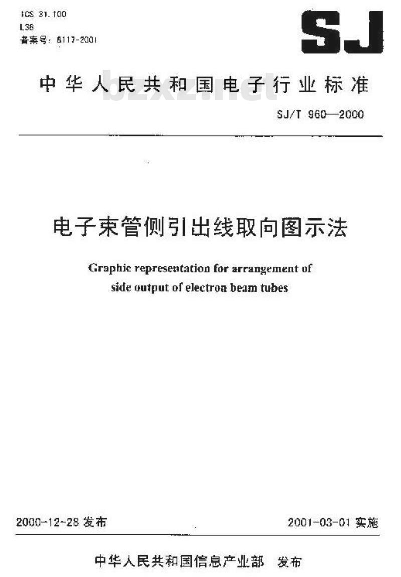 SJ/T 960-2000 电子束管侧引出线取向图示法