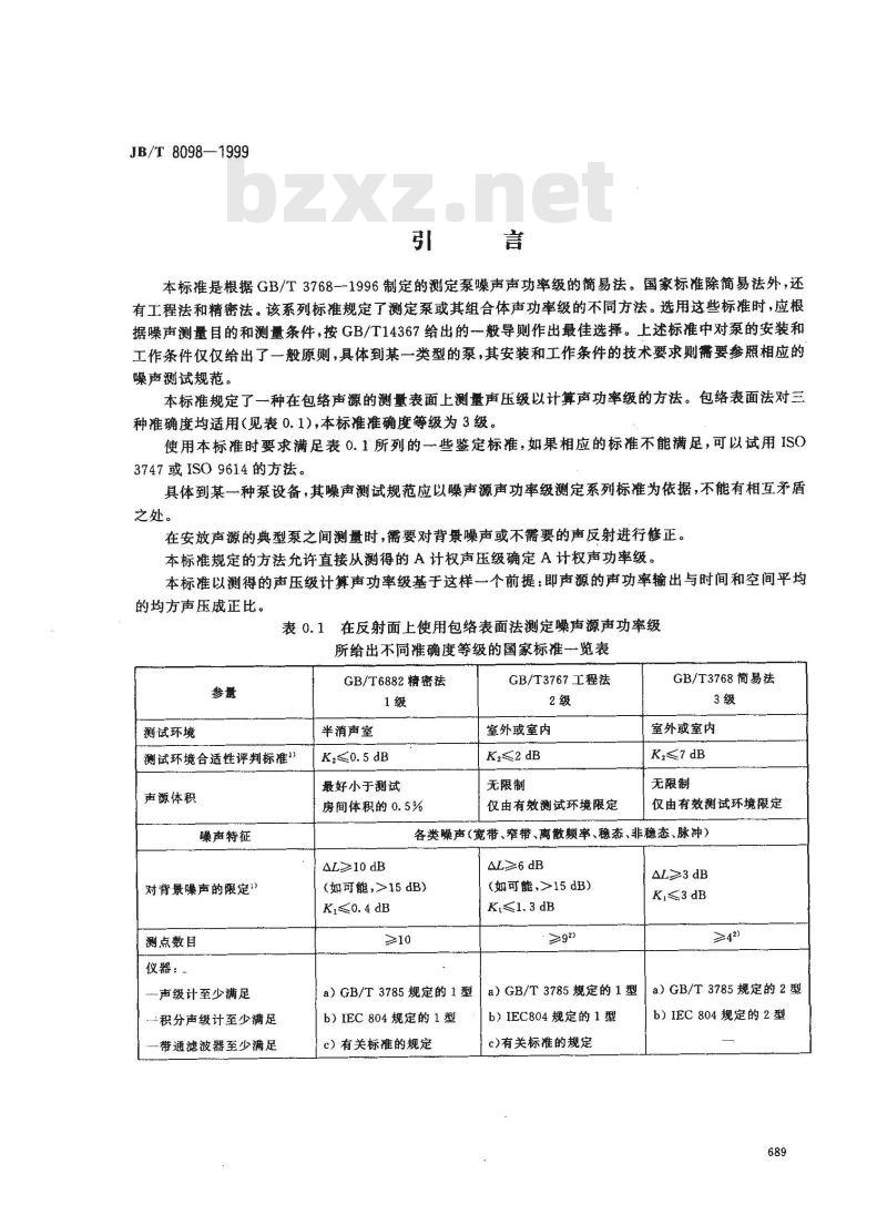 JB/T 8098-1999 泵的噪声测量与评价方法