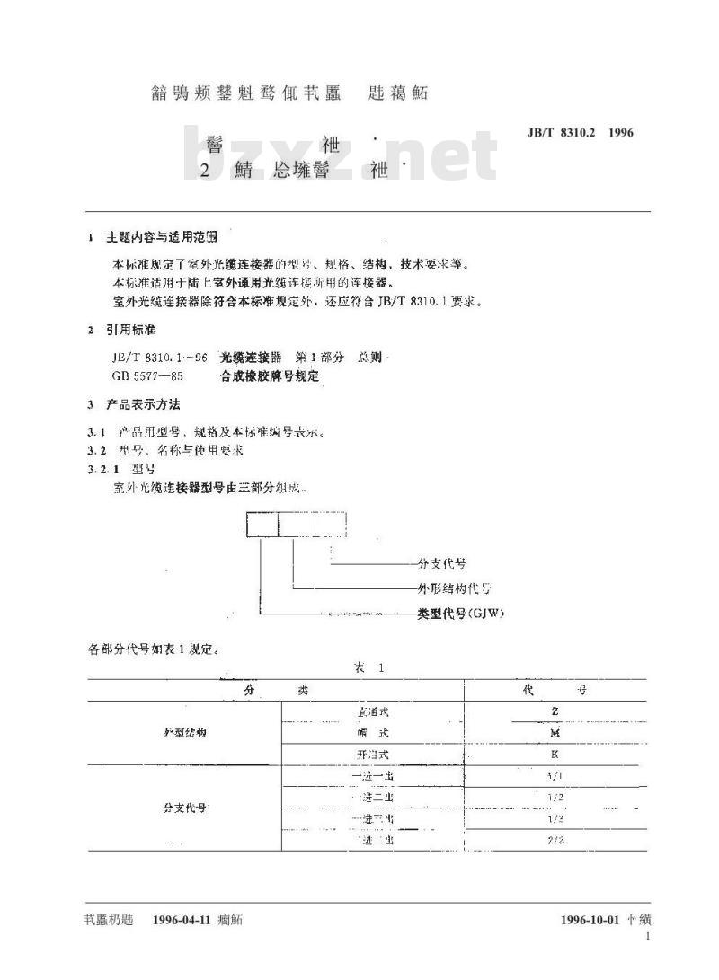 JB/T 8310.2-1996 光缆连接器 第2部分 室外光缆连接器