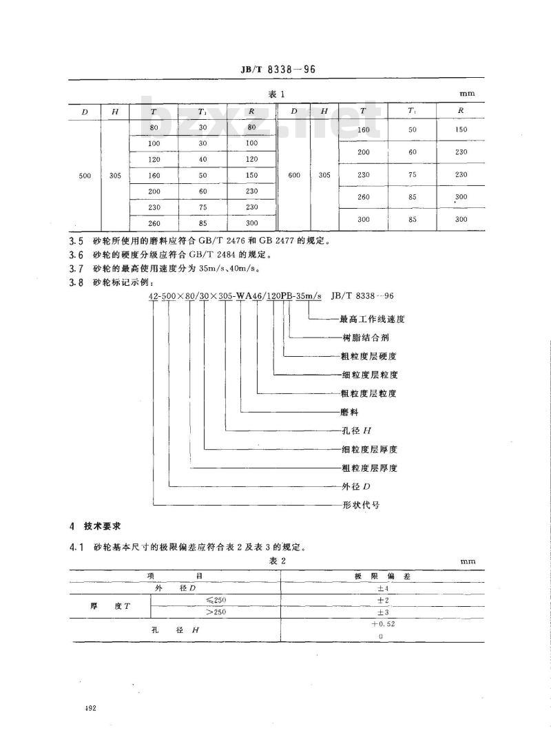 JB/T 8338-1996 普通磨具 磨轴承球基面砂轮
