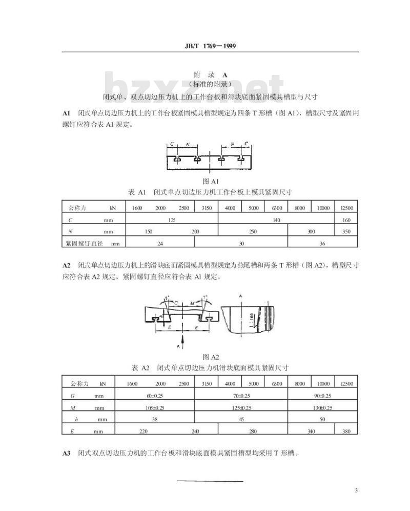 JB/T 1769-1999 闭式单、双点切边压力机 型式与基本参数