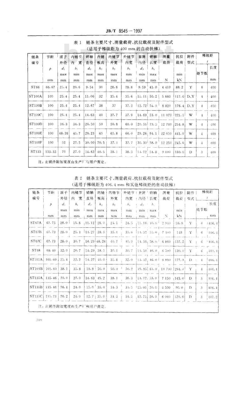 JB/T 8545-1997 自动扶梯梯级链、附件和链轮