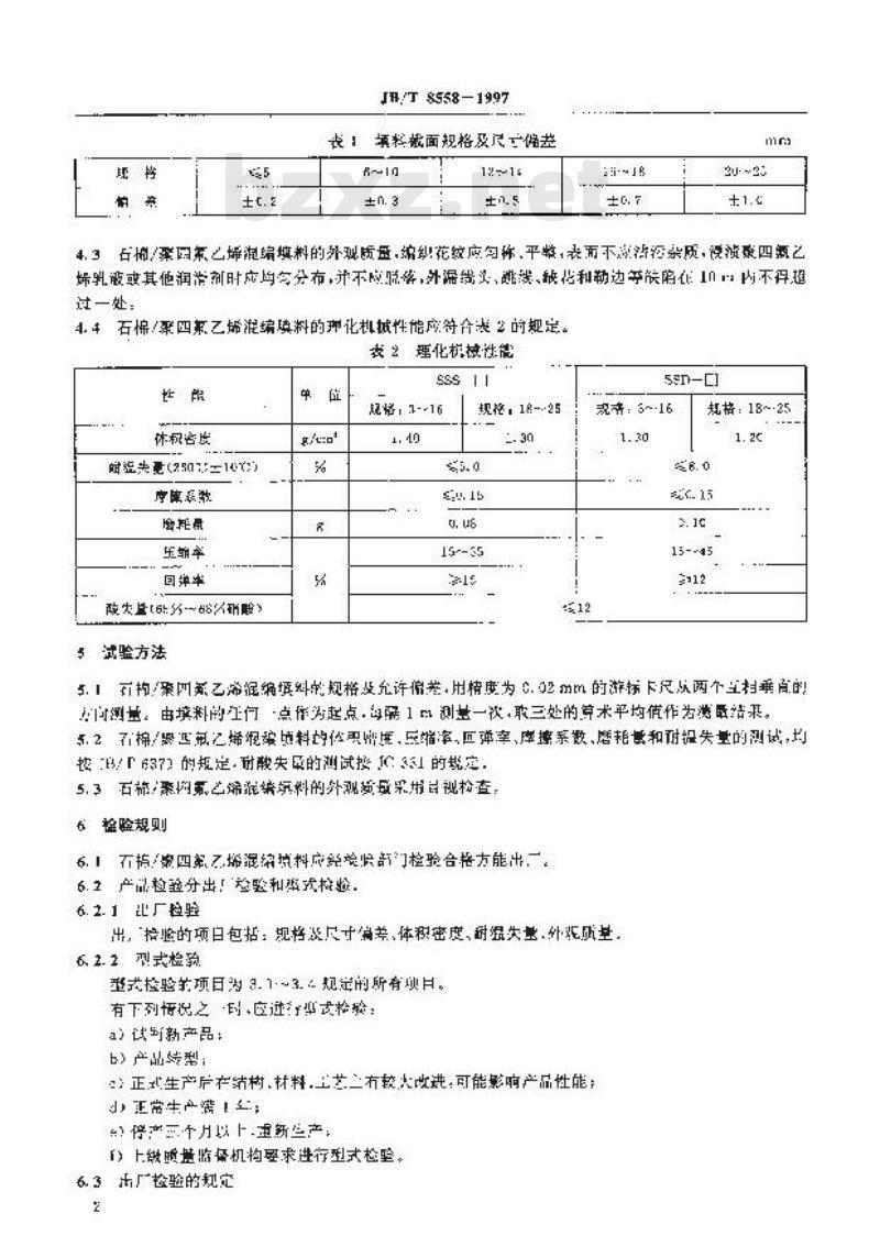 JB/T 8558-1997 石棉/聚四氟乙烯混编填料
