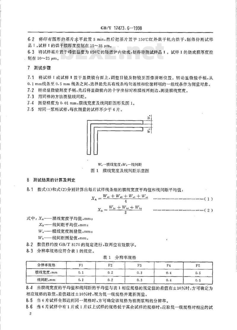 GB/T 17473.6-1998 厚膜微电子技术用贵金属浆料测试方法 分辨率测定