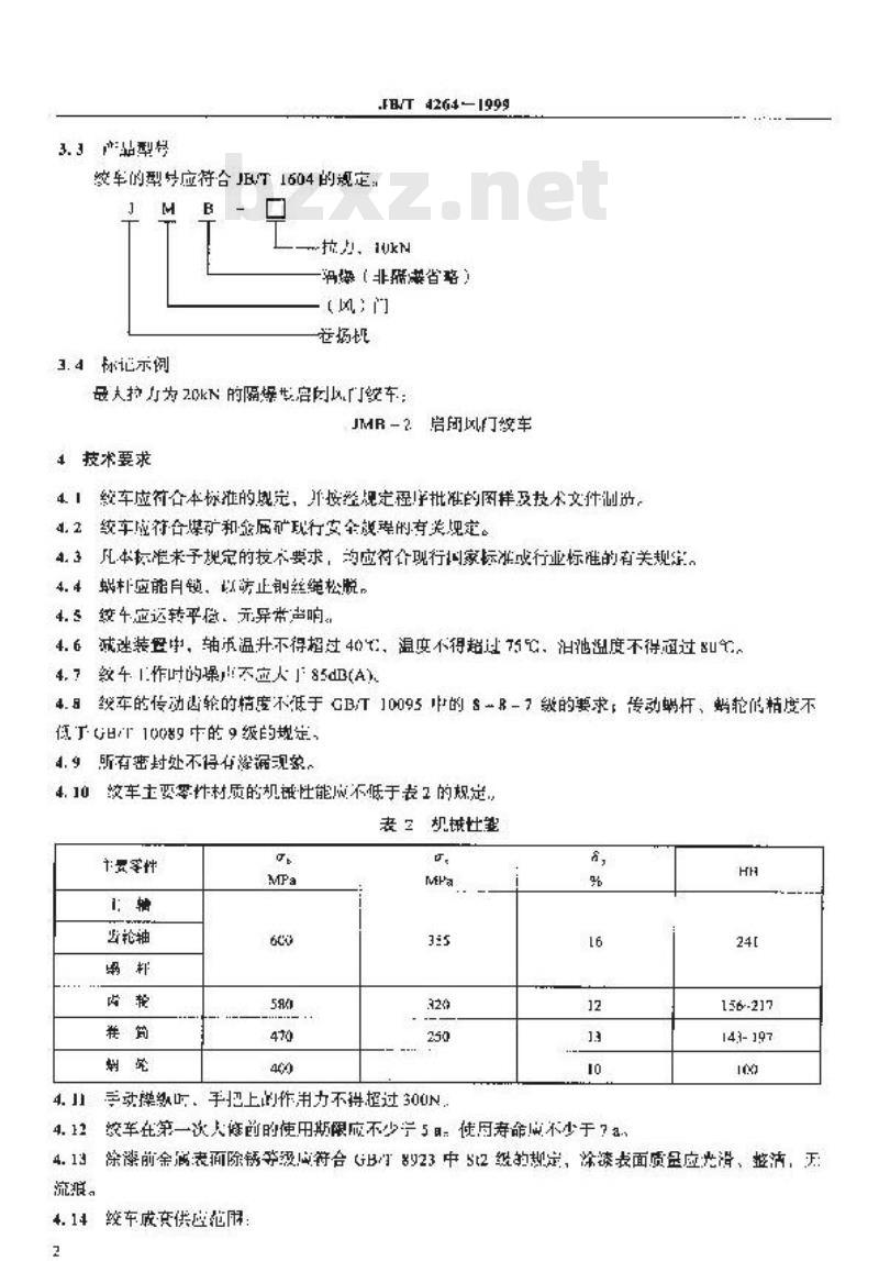 JB/T 4264-1999 启闭风门绞车