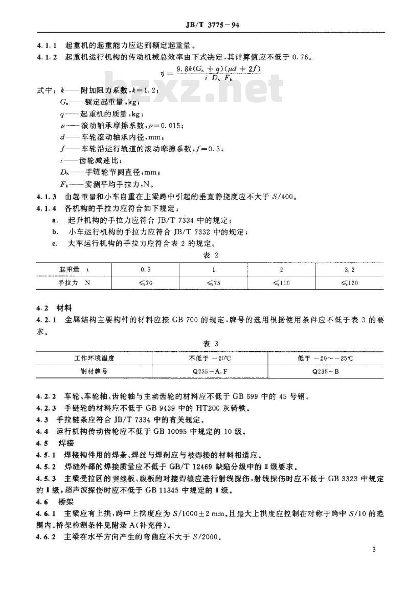 JB/T 3775-1994 手动梁式悬挂起重机