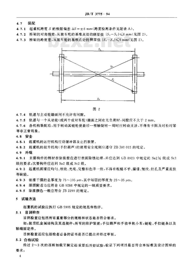 JB/T 3775-1994 手动梁式悬挂起重机