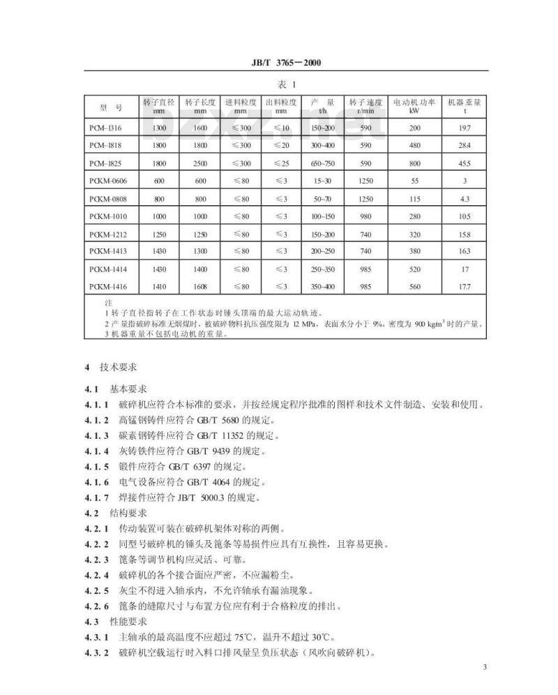 JB/T 3765-2000 煤用锤式破碎机
