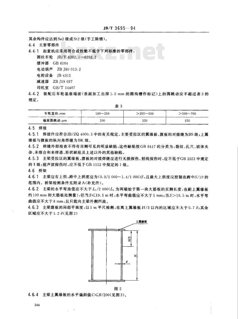 JB/T 3695-1994 电动葫芦桥式起重机