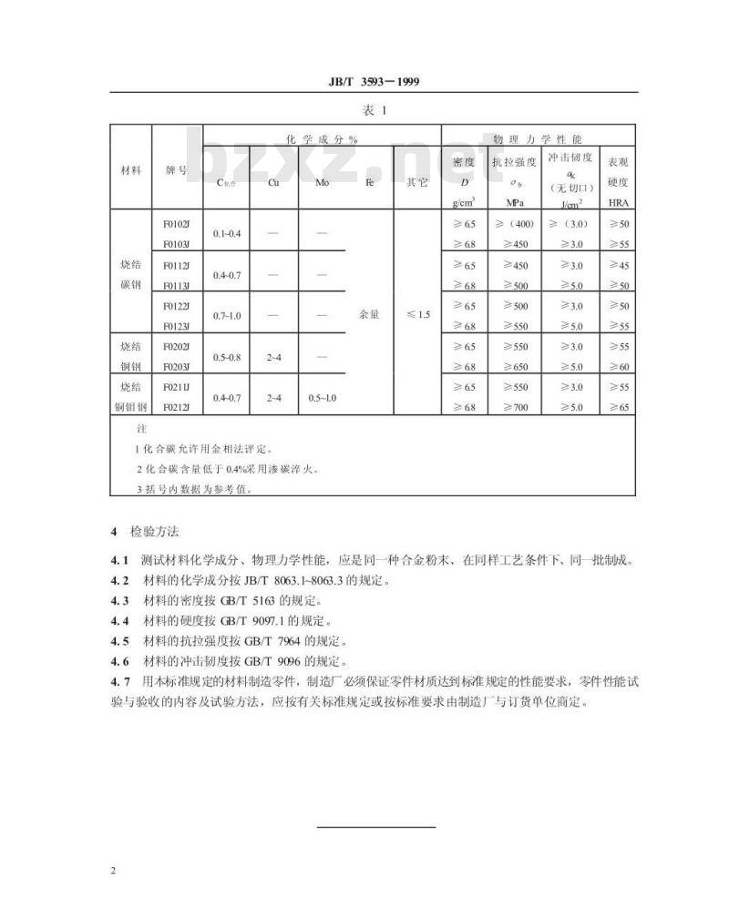 JB/T 3593-1999 热处理状态粉末冶金铁基结构材料