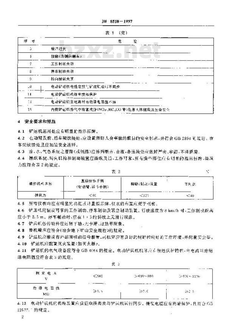 JB 8518-1997 地下铲运机 安全要求