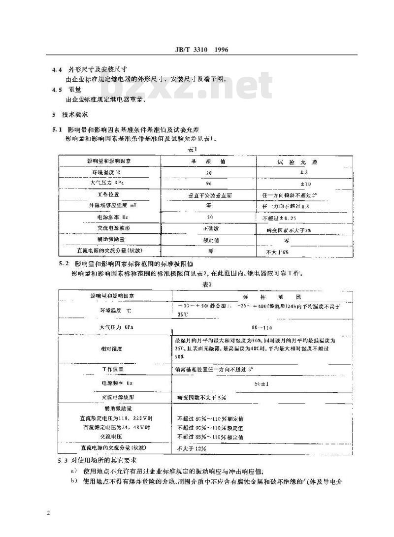 JB/T 3310-1996 功率方向继电器 技术条件
