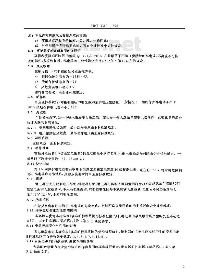 JB/T 3310-1996 功率方向继电器 技术条件