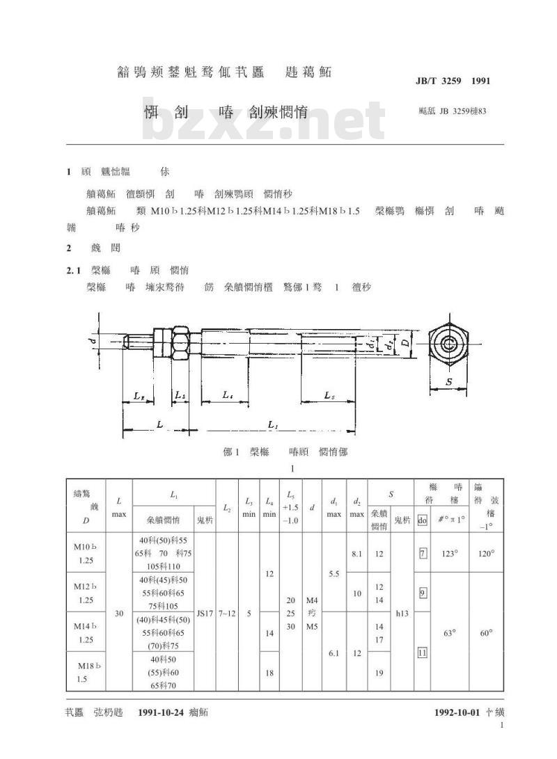 JB/T 3259-1991 封闭型电热塞 型式尺寸