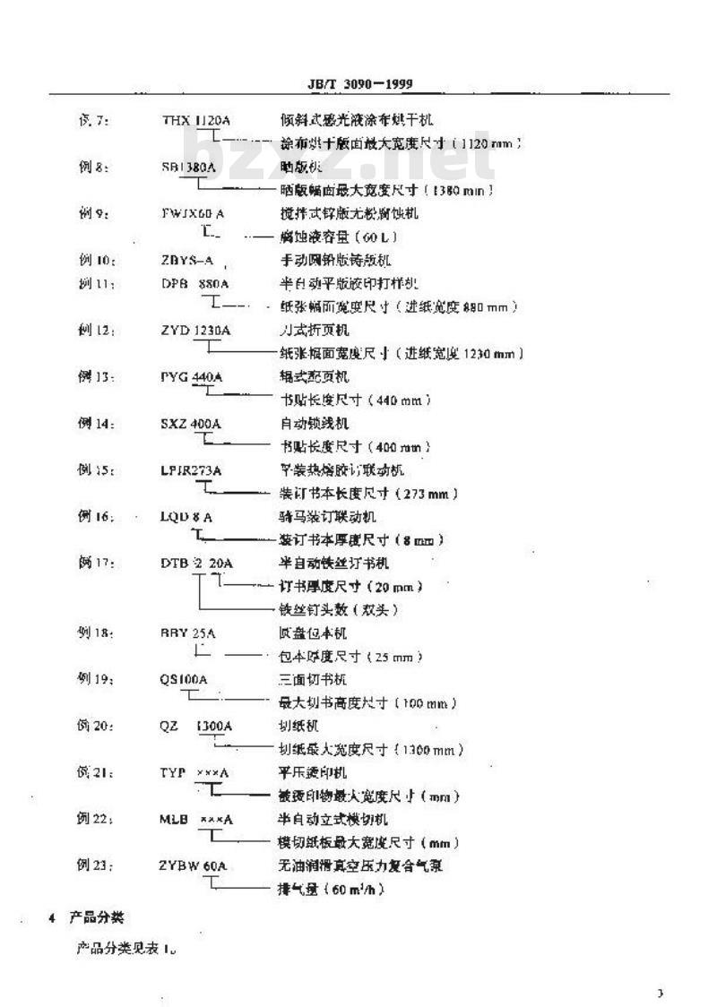 JB/T 3090-1999 印刷机械产品型号编制方法