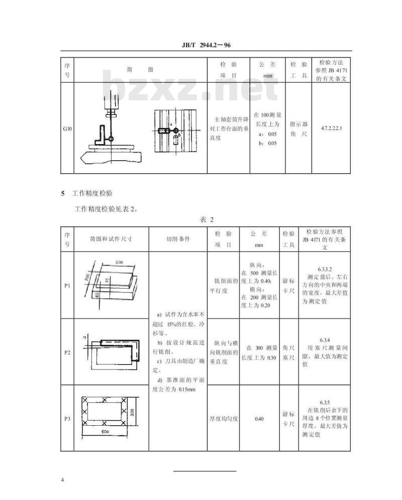 JB/T 2944.2-1996 立式万能木模铣床 精度