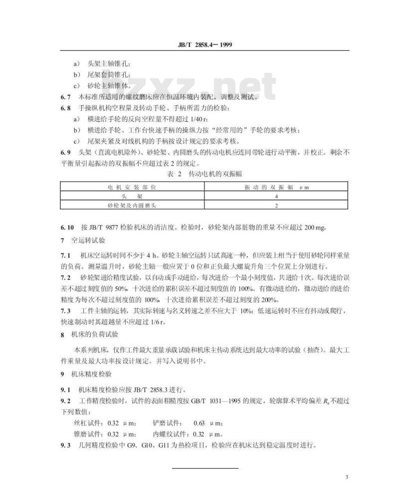JB/T 2858.4-1999 螺纹磨床 技术条件