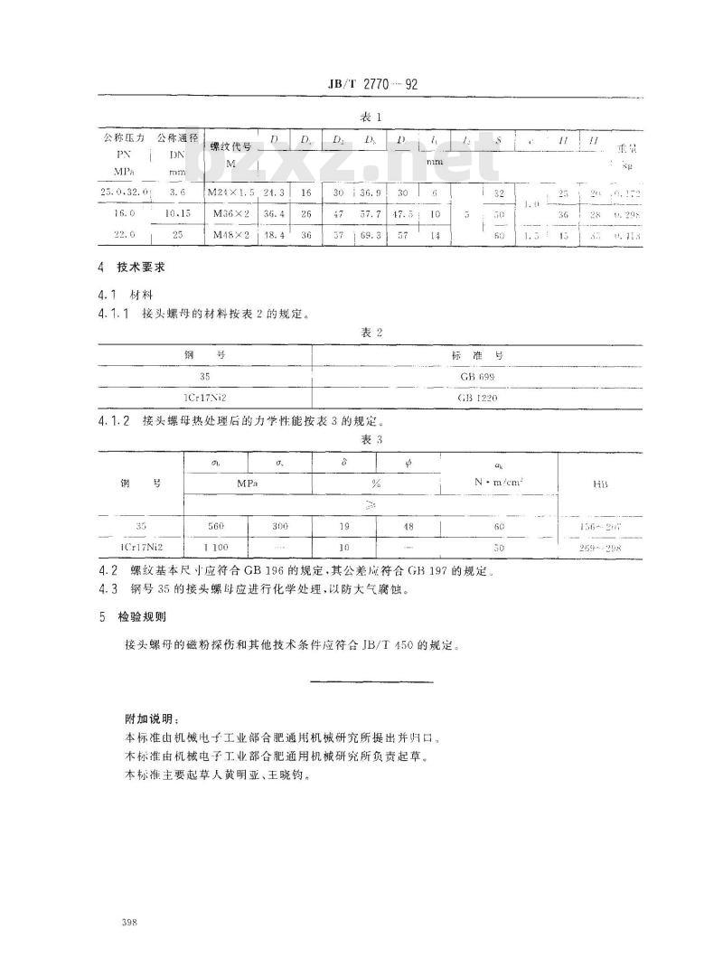 JB/T 2770-1992 PN16.0～32.0MPa接头螺母