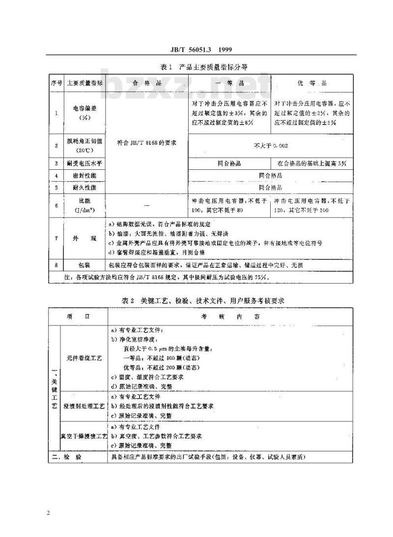 JB/T 56051.3-1999 脉冲电容器及直流电容器 产品质量分等