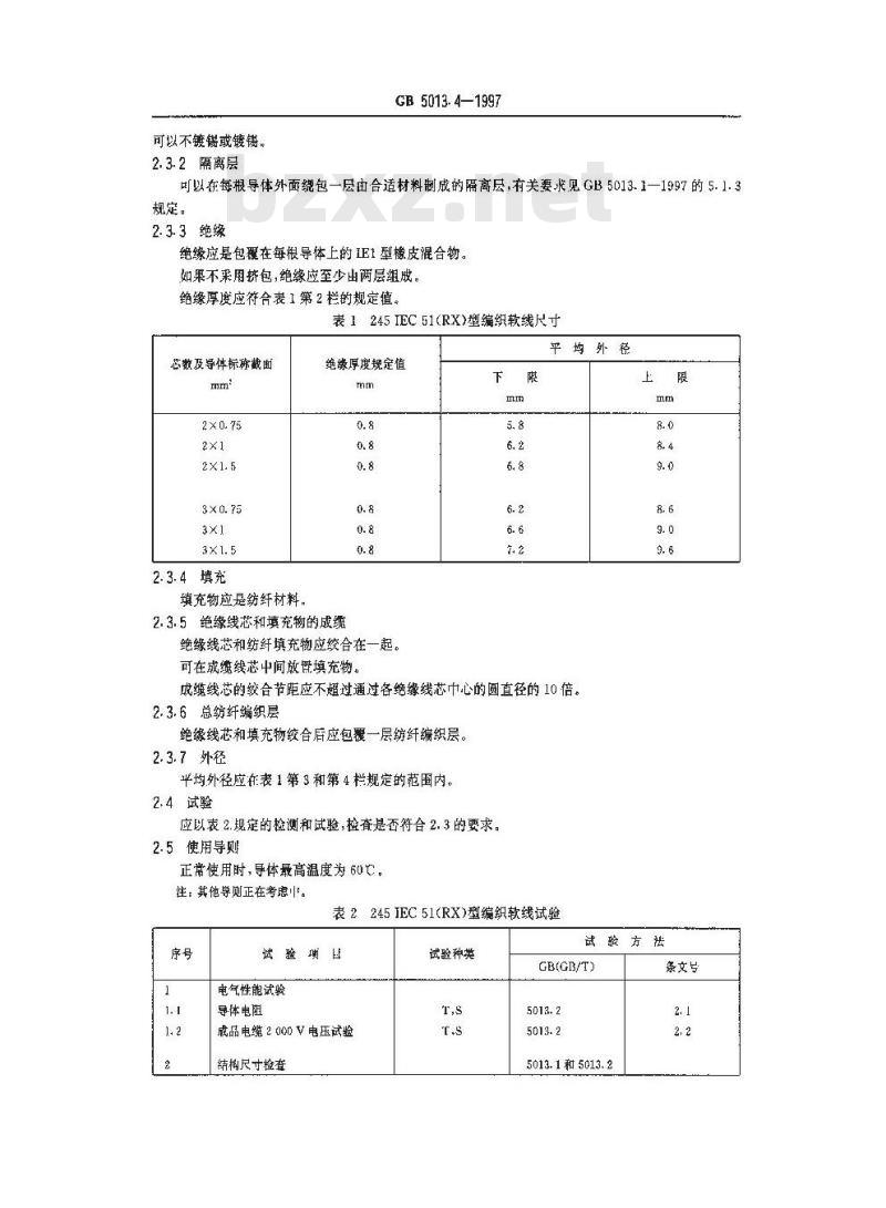 GB 5013.4-1997 额定电压450/750V及以下橡皮绝缘电缆 第4部分：软线和软电缆