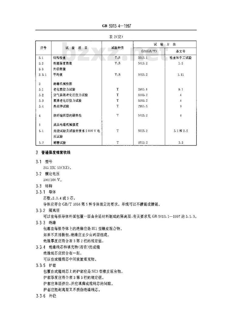 GB 5013.4-1997 额定电压450/750V及以下橡皮绝缘电缆 第4部分：软线和软电缆