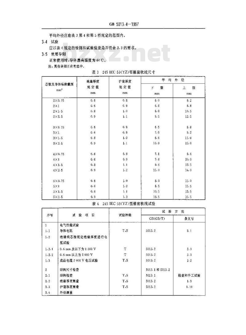 GB 5013.4-1997 额定电压450/750V及以下橡皮绝缘电缆 第4部分：软线和软电缆