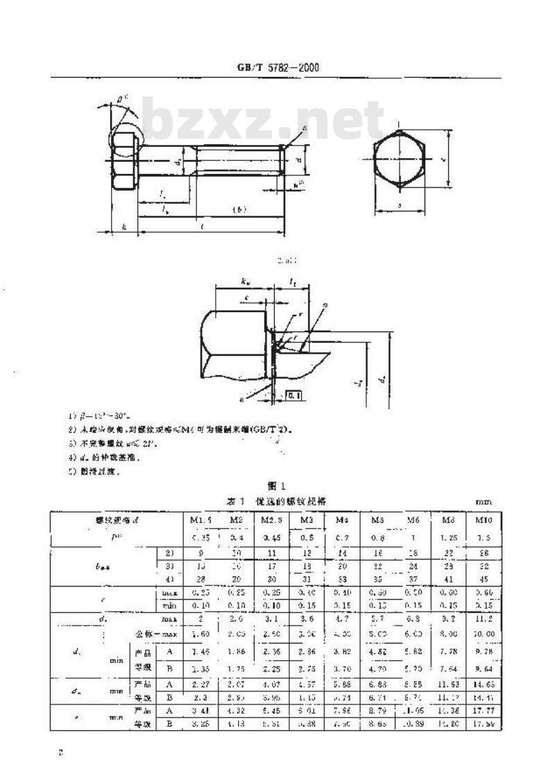 GB/T 5782-2000 六角头螺栓