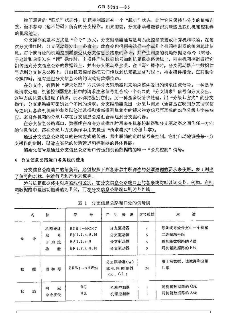 GB/T 5693-1985 CAMAC多机箱系统结构分支信息公路和A1型CAMAC机箱控制器规范