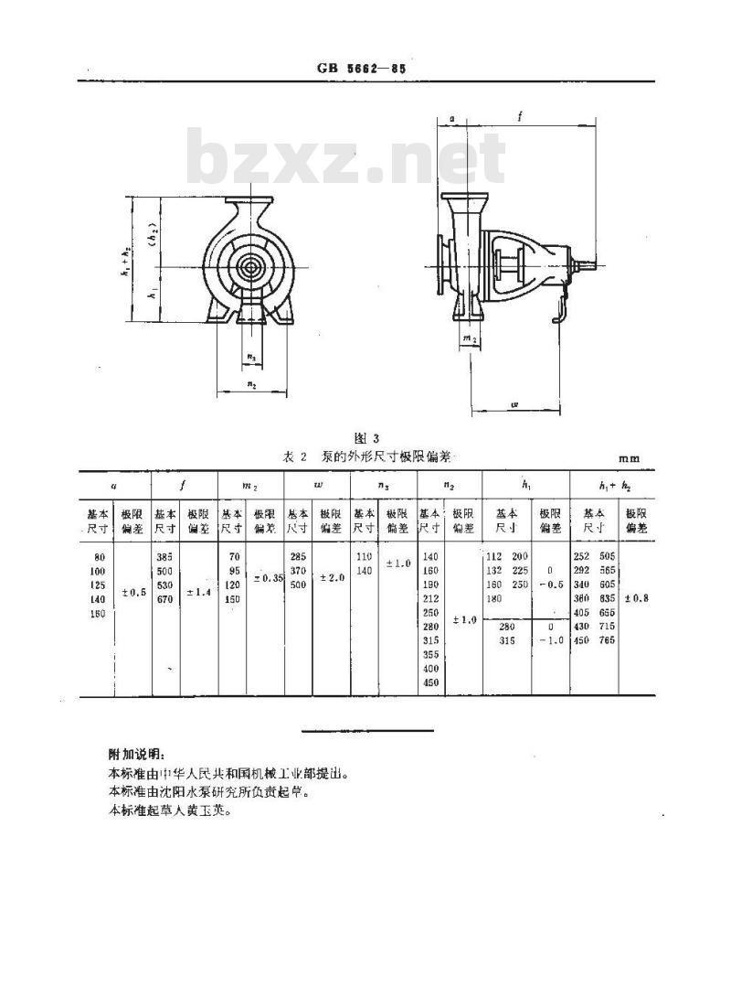 GB/T 5662-1985 轴向吸入离心泵(16bar)标记、性能和尺寸