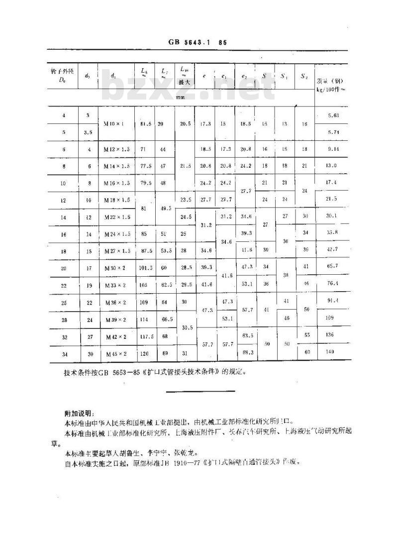 GB/T 5643.1-1985 扩口式隔壁直通管接头