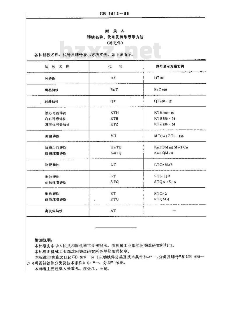 GB/T 5612-1985 铸铁牌号表示方法