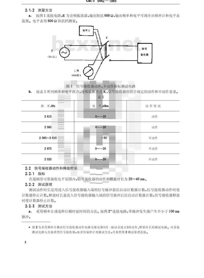 GB/T 5442-1985 电话自动交换网带内单频脉冲线路信号技术指标测试方法