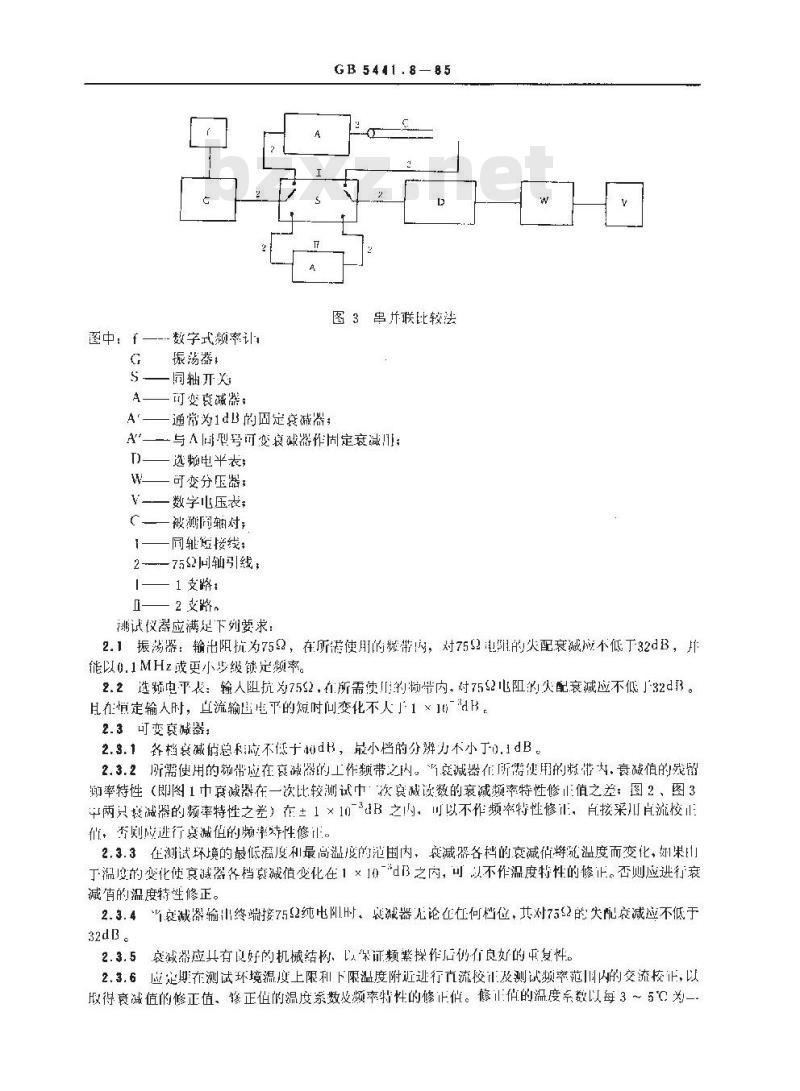 GB 5441.8-1985 通信电缆试验方法 同轴对衰减常数频率特性试验 比较法