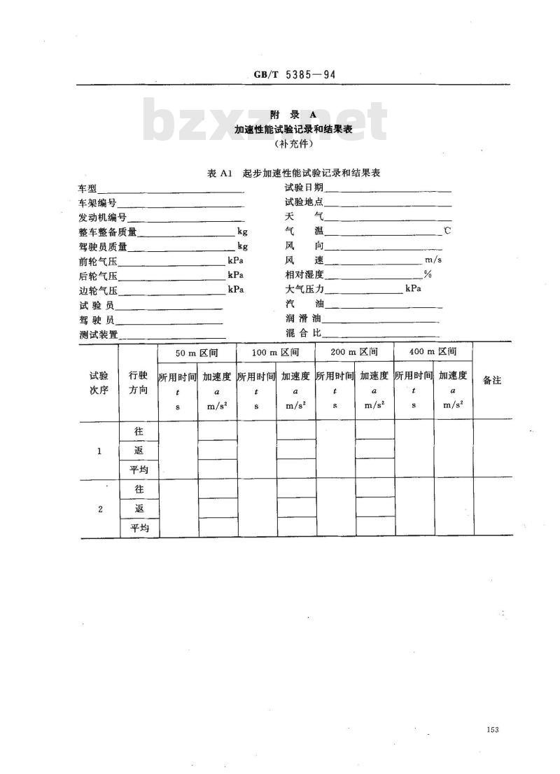 GB/T 5385-1994 摩托车和轻便摩托车加速性能试验方法