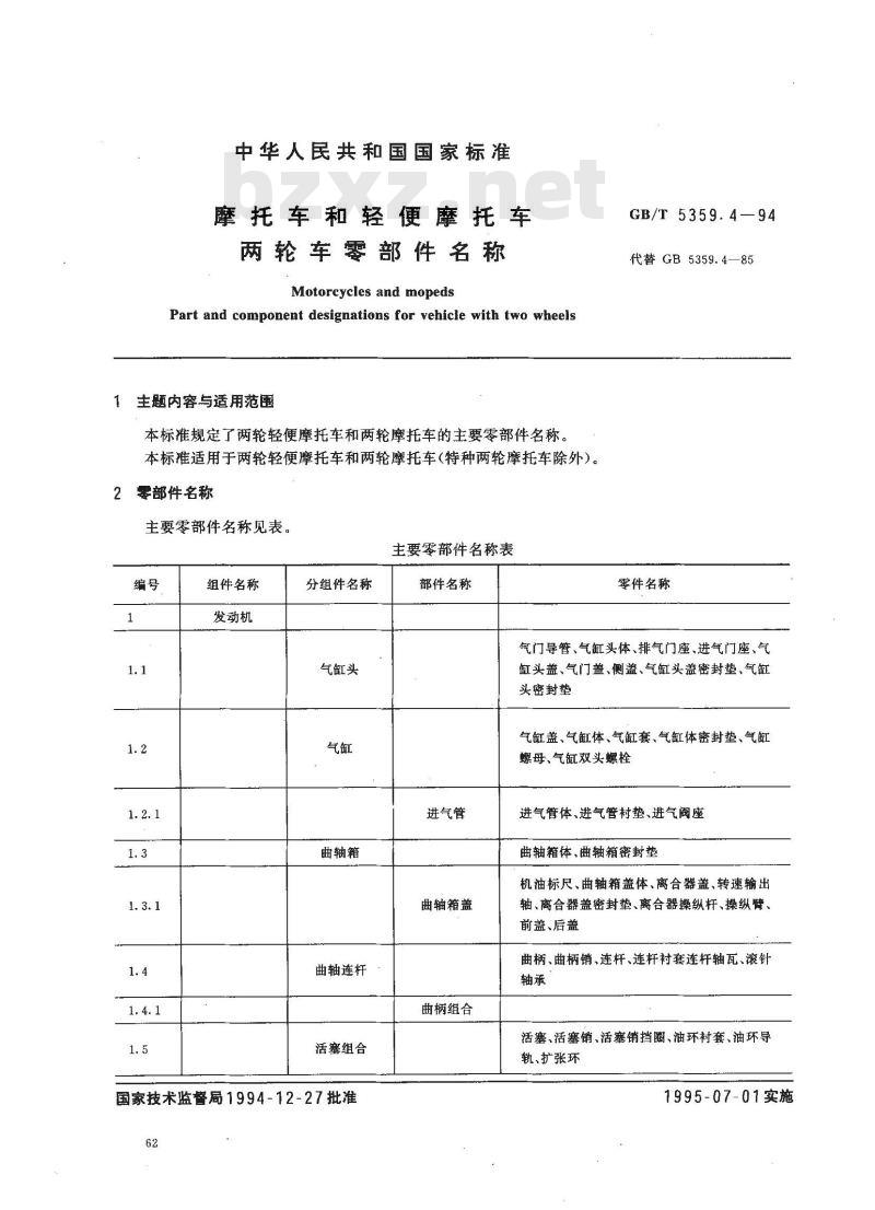 GB/T 5359.4-1994 摩托车和轻便摩托车两轮车零部件名称